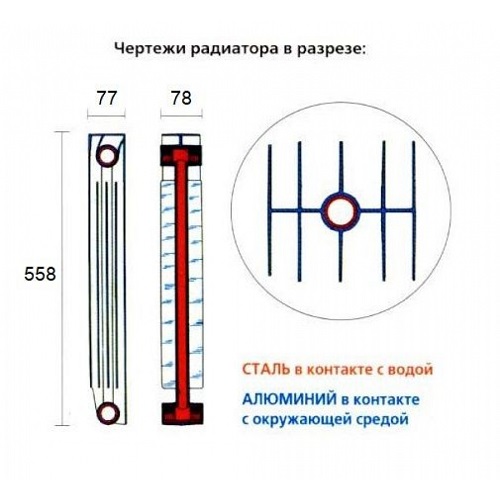 Радиатор биметаллический СТК (рег.№468190) 80х500 4 секции - 3
